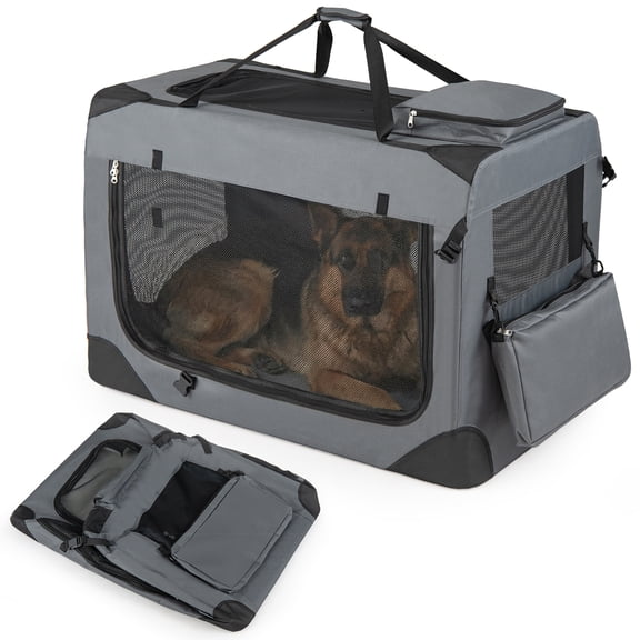 Gymax 36'' Collapsible Soft Dog CratePortable Dog Travel Crate w/Mesh Windows 3 Doors