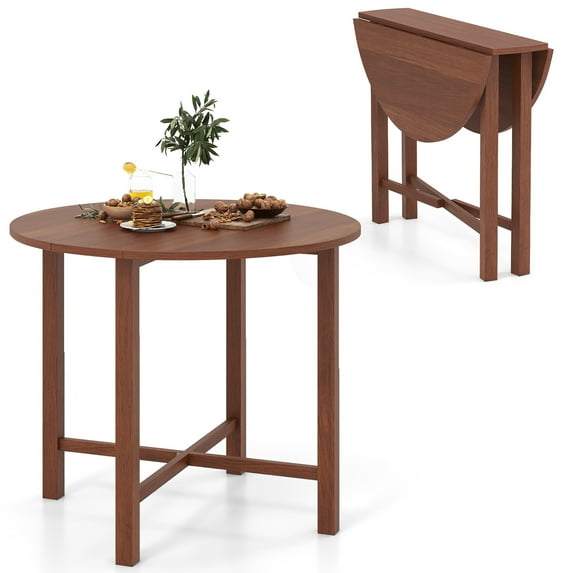 Gymax 36'' Foldable Kitchen Table Round Dining Table w/Solid Rubber Wood Legs