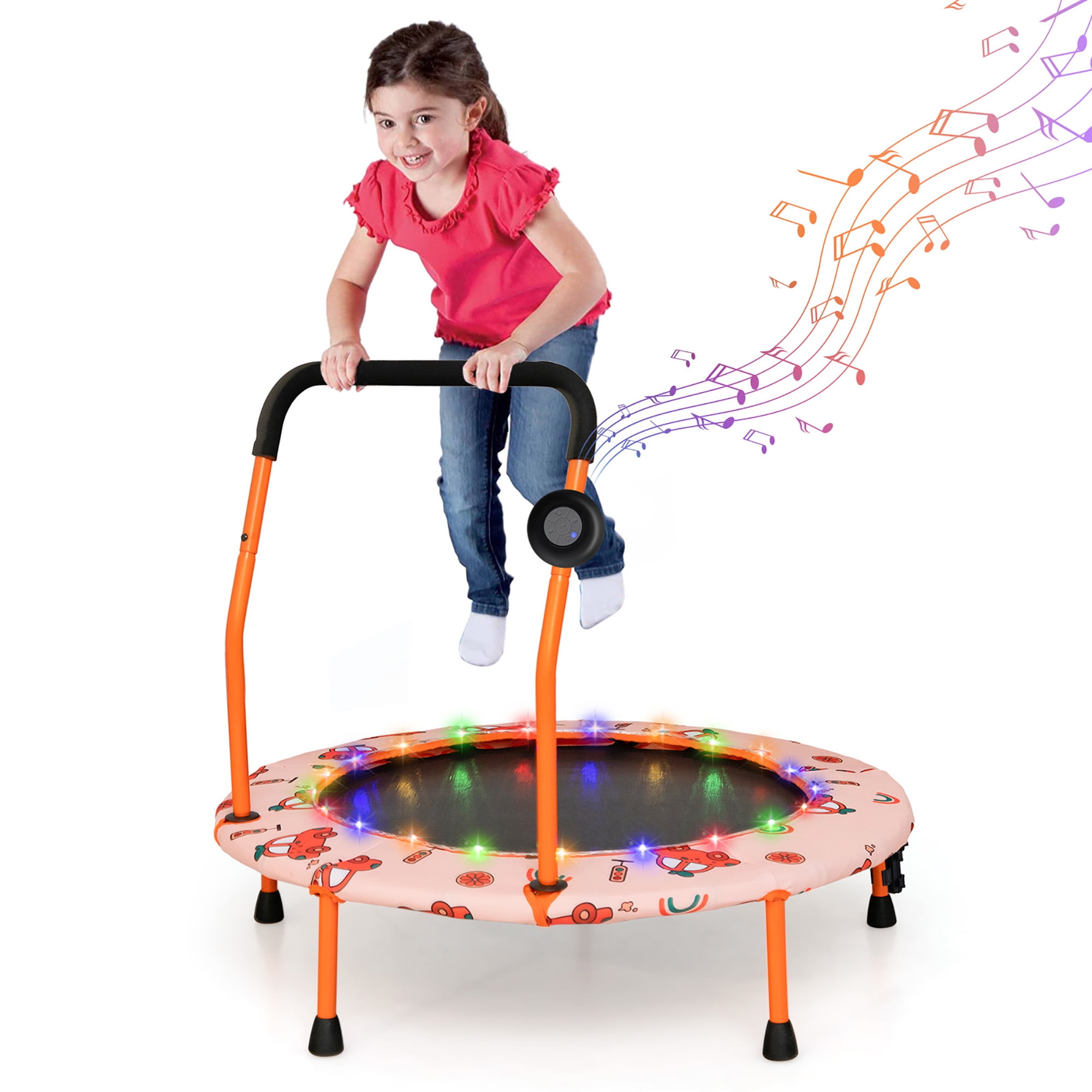 Gymax 36'' Mini Toddler Trampoline w/ LED Bluetooth Speaker