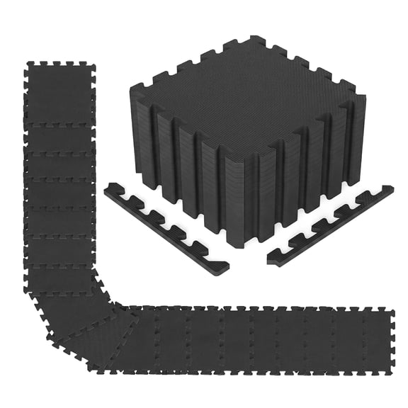 Gymax 36 Pack Interlocking EVA Foam Floor Tiles 2/5 Inch Thick Puzzle Exercise Mats Black