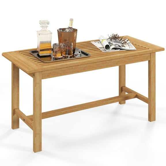 Gymax 36''Patio Coffee Table Solid Wood Coffee Table w/ Slatted Tabletop Natural