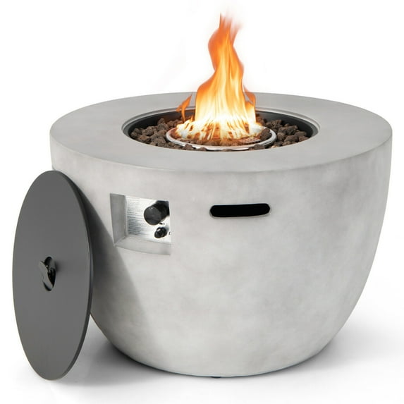 Gymax 36'' Round Concrete Propane Fire Pit Table w/ Lava Rocks PVC Cover 50,000 BTU