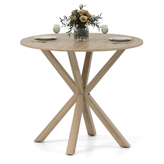 Gymax 36'' Round Farmhouse Dining Table for 4 w/Stable Intersecting Pedestal Base Gray