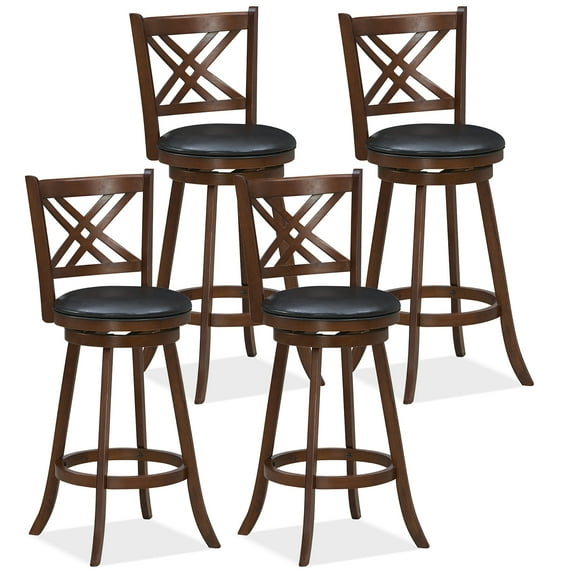 Gymax 360 Swivel Barstools Set of 4 29'' Bar Height Bar Chairs with Back & Footrest