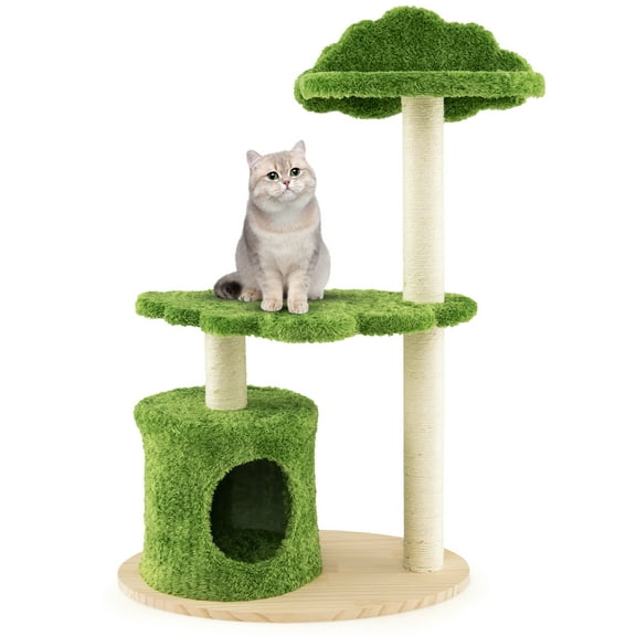 Gymax 38'' Cute Cat Tree Cat Condo Furniture w/ Fully Wrapped Sisal Scratching Posts