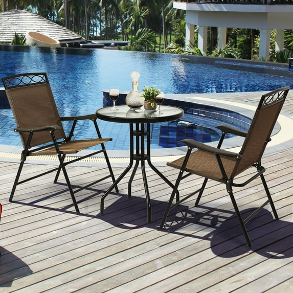 Gymax 3PCS Bistro Set Conversation Set Pub Patio Outdoor w/ Folding Chairs Table