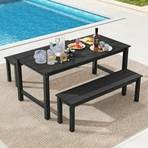 Gymax 3PCS Dining Table Set w/ 2 BenchesPatio HDPE Weather Resistant Furniture Set Black