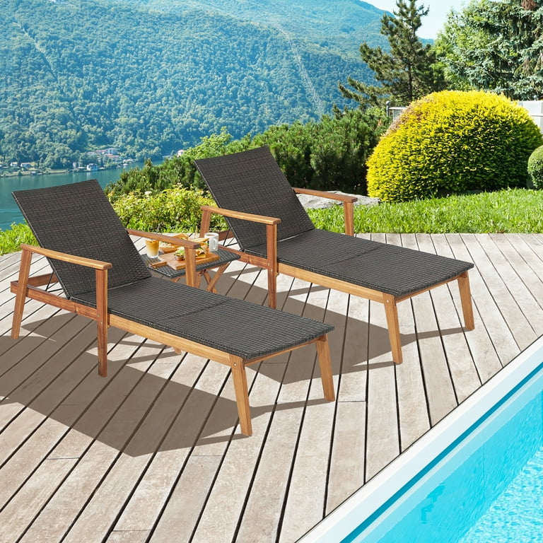Gymax 3PCS Outdoor Chaise Lounge Set Patio Yard w Side Table Adjustable Backrest
