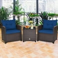 thumbnail image 1 of Gymax 3PCS Outdoor Patio Rattan Conversation Set Garden Yard w/ Navy Cushions, 1 of 10