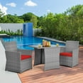 thumbnail image 1 of Gymax 3PCS Outdoor Rattan Conversation Set Patio Dining Table Set w/ Red Cushions, 1 of 10