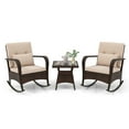 thumbnail image 1 of Gymax 3PCS Outdoor Rocking Set Rattan Rocker Chairs w/ Tempered Glass Coffee Table Wicker Rocker Set Brown, 1 of 9