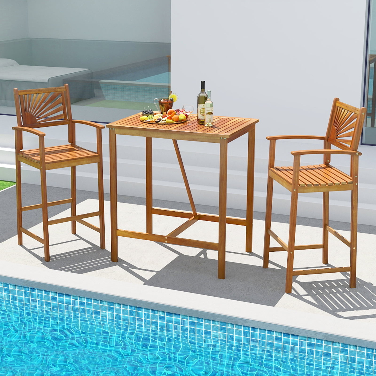 Gymax PCS Outdoor Acacia Wood Bar Set w Slatted Philippines Ubuy