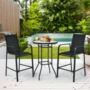 Gymax 3PCS Patio Bar Set Outdoor Bistro Set w/ 2 Stools & 1 Tempered Glass Table