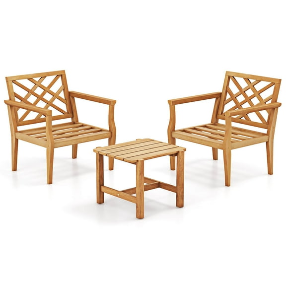 Gymax 3PCS Patio Dinning Set End Table & Chiars Set of 2 w/ Cozy Backrest Solid Legs