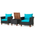 thumbnail image 1 of Gymax 3PCS Patio Rattan Conversation Set Outdoor Furniture Set w/ Turquoise Cushions, 1 of 7