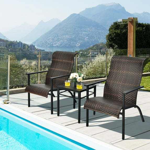 Gymax 3PCS Rattan Bistro Chair Set Patio Furniture Set W/Table Mix Brown