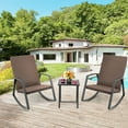 thumbnail image 1 of Gymax 3PCS Rattan Bistro Rocking Chair Set Patio Furniture Set w/ Brown Cushions, 1 of 10
