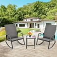 thumbnail image 1 of Gymax 3PCS Rattan Bistro Rocking Chair Set Patio Furniture Set w/ Gray Cushions, 1 of 10
