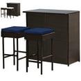 thumbnail image 1 of Gymax 3PCS Rattan Patio Bar Table & Stool Set Dining Set w/ Navy & Off white Cushion, 1 of 8