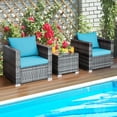 thumbnail image 1 of Gymax 3PCS Rattan Patio Conversation Furniture Set Outdoor Yard w/ Turquoise Cushion, 1 of 10