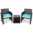 thumbnail image 1 of Gymax 3PCS Rattan Patio Conversation Furniture Set Yard Outdoor w/ Turquoise Cushions, 1 of 9