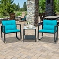 thumbnail image 1 of Gymax 3PCS Rattan Rocking Chair Table Set Patio Furniture Set w/ Blue Cushions, 1 of 10