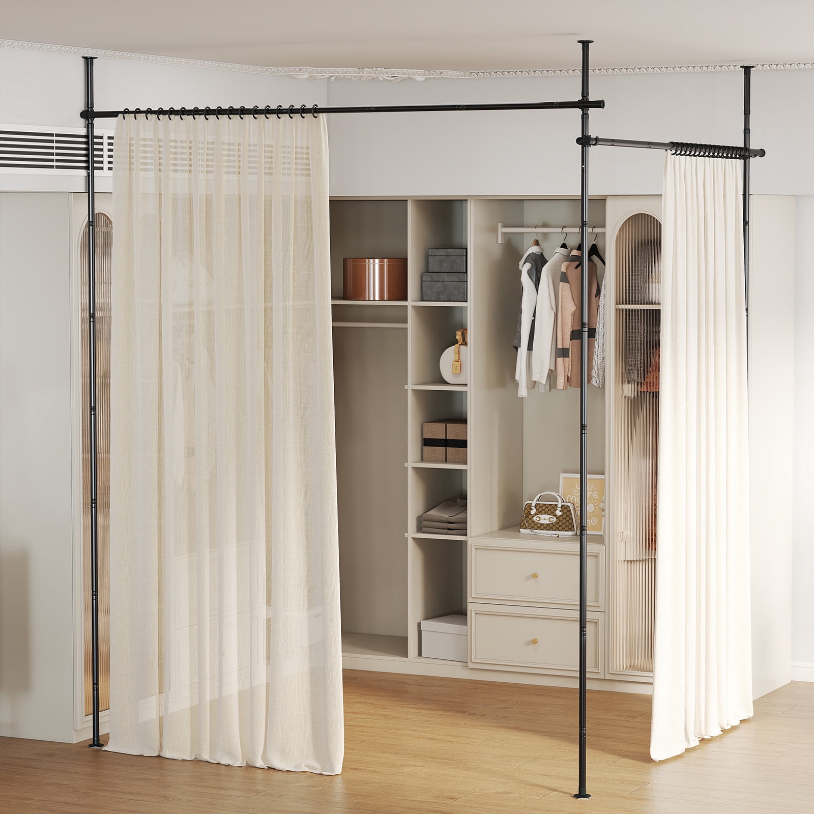 Gymax 4-10 ft (H) 28-142'' (W) Adjustable Floor to Ceiling Tension Rod ...