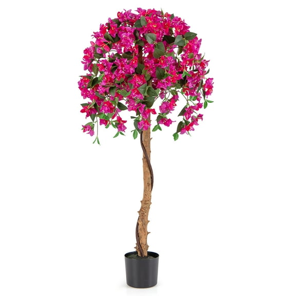Gymax 4.5FT Artificial Tree Azalea Artificial Tree w/ Plastic Pot for Indoor & Outdoor