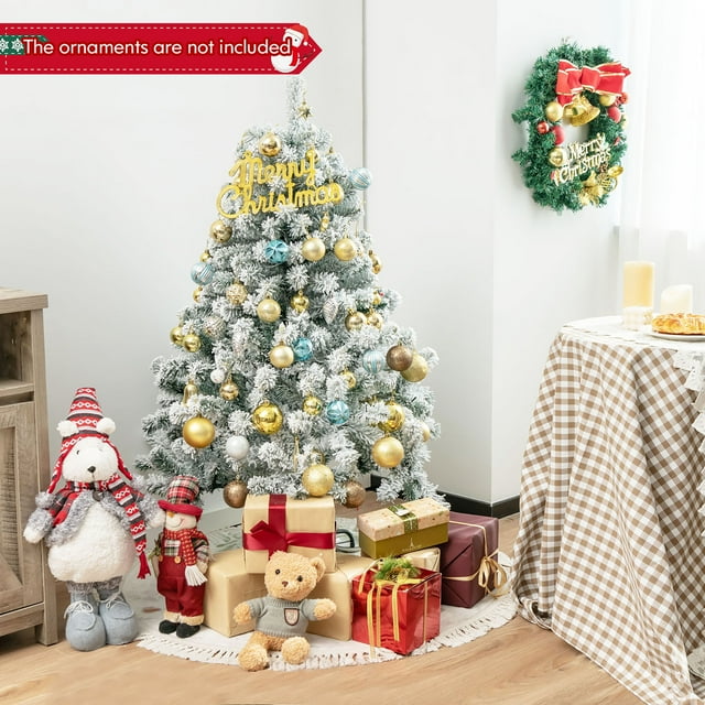 Gymax 4.5FT PreLit Autoflocking Christmas Tree Flocked Tree w/ LED