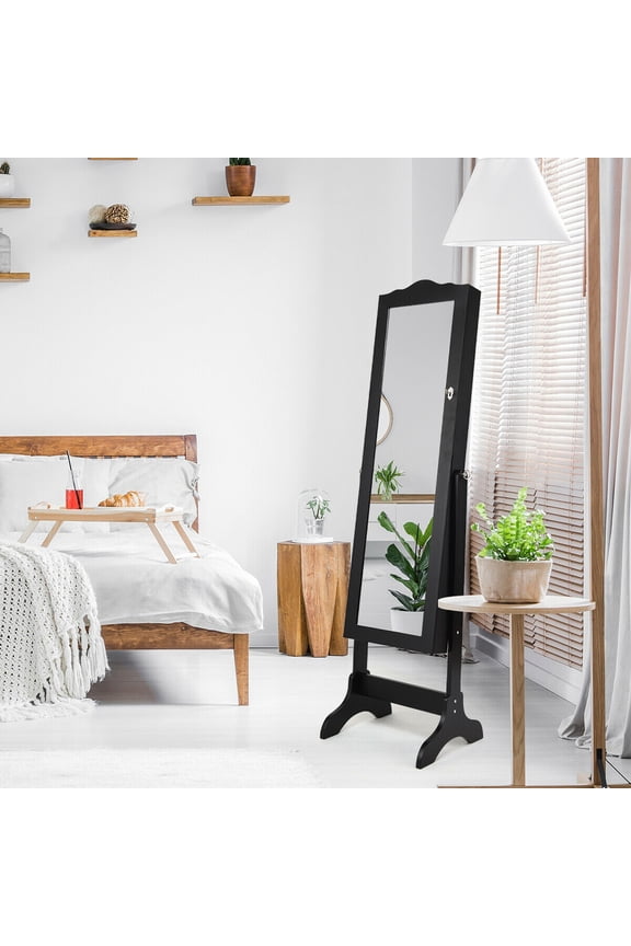 4 Angle Adjustable Full Length Mirror Jewelry Organizer Vanity Box Black