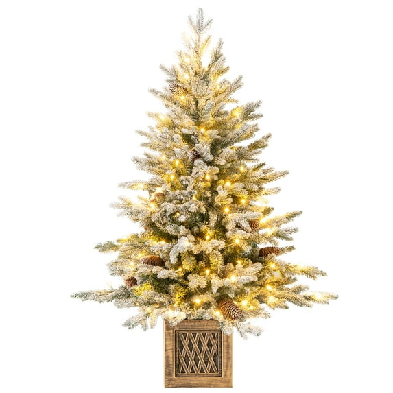 Gymax 4 FT Artificial Xmas Tree Flocked Christmas Tree w/ 231 PE PVC Branch Tips