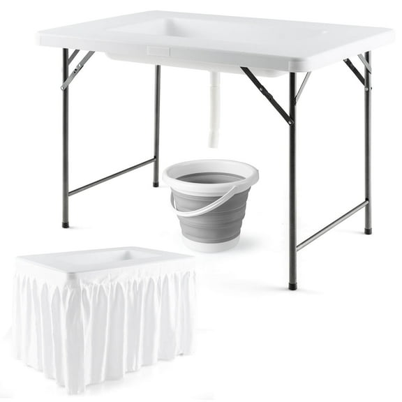 Gymax 4 FT Folding Ice Bin Table Outdoor Ice Cooler Table w/ Matching Skirt Party BBQ