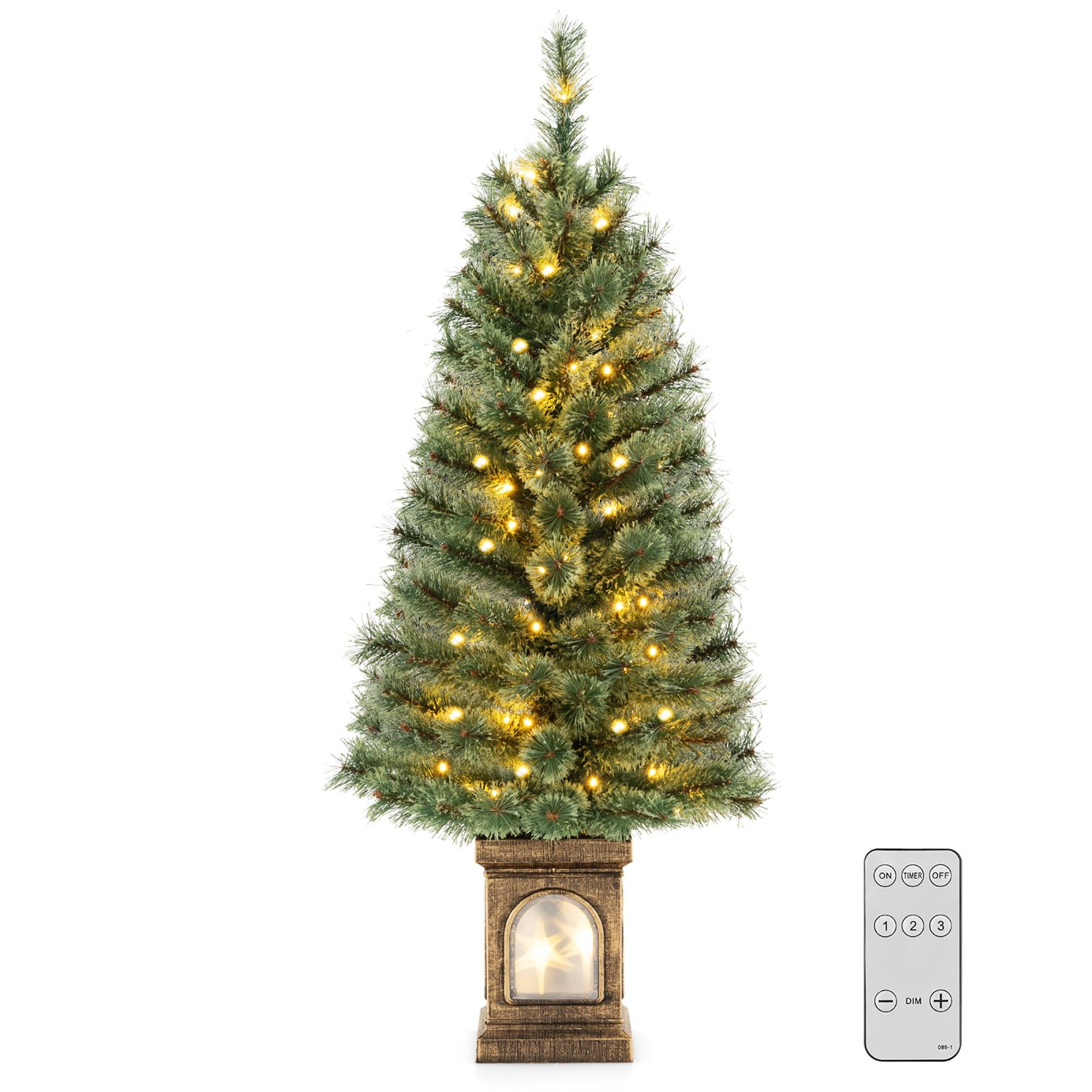 Gymax 4 FT PreLit Potted Christmas Tree Artificial Entrance Tree w