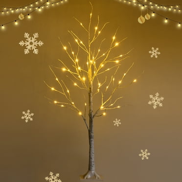Gymax 4 FT Pre-lit White Birch Tree Artificial Twig Birch Tree Christmas Decor