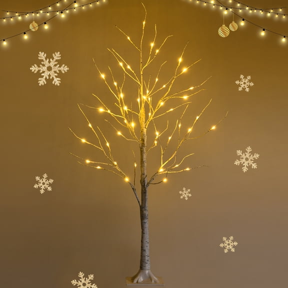 Gymax 4 FT Pre-lit White Birch Tree Artificial Twig Birch Tree Christmas Decor