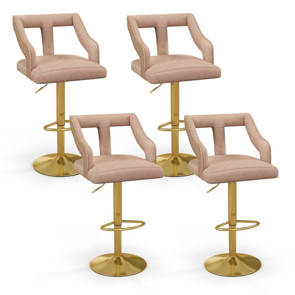 Gymax 4 PCS Adjustable Swivel Bar Stool w/ Footrest 2-Layer Electroplated Metal Base Gold