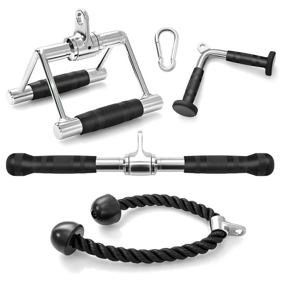 Gymax 4 PCS Cable Machine Attachment Set V-Shaped Press Down Bar Double D Handle