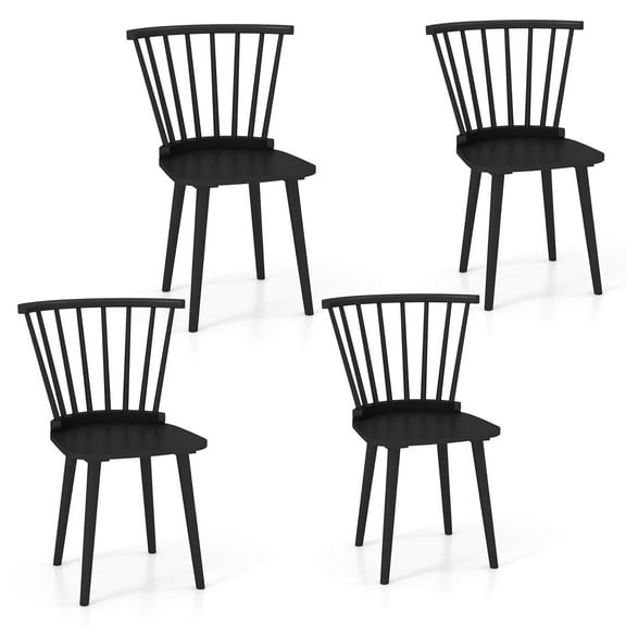 Gymax 4 PCS Dining Chair Windsor High Spindle Back Wood Kitchen Chairs w/ Rubber Wood Frame Black