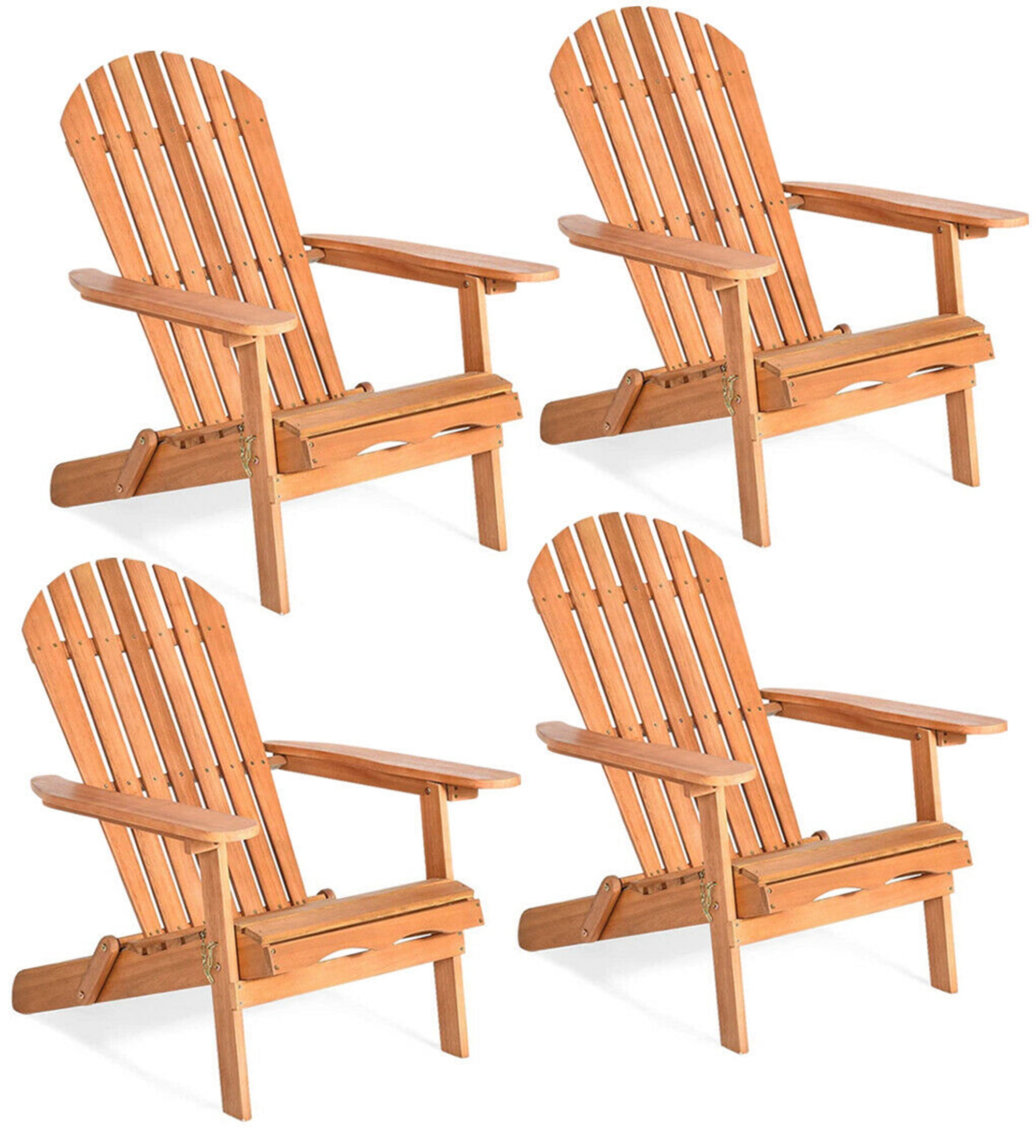 Gymax 4 PCS Eucalyptus Adirondack Chair Foldable Outdoor Wood Lounger