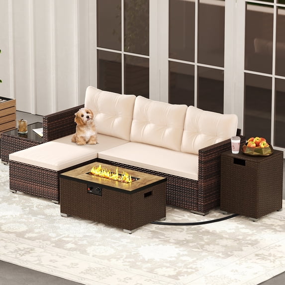Gymax 4 PCS Outdoor Furniture Set w/ 32'' Fire Pit Table & Propane Tank Cover