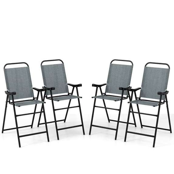 Gymax 4 PCS Patio Bar Chair Folding Bar Height Metal Frame with Footrest Garden Blue