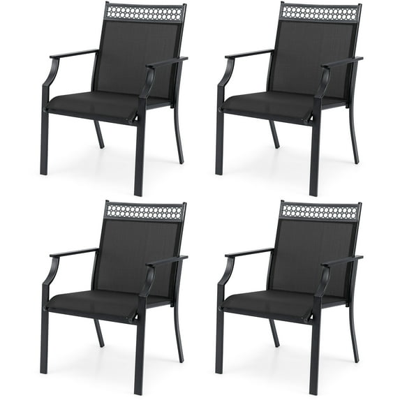 Gymax 4 PCS Patio Chairs w/ All Weather Breathable Fabric High Backrest Blue
