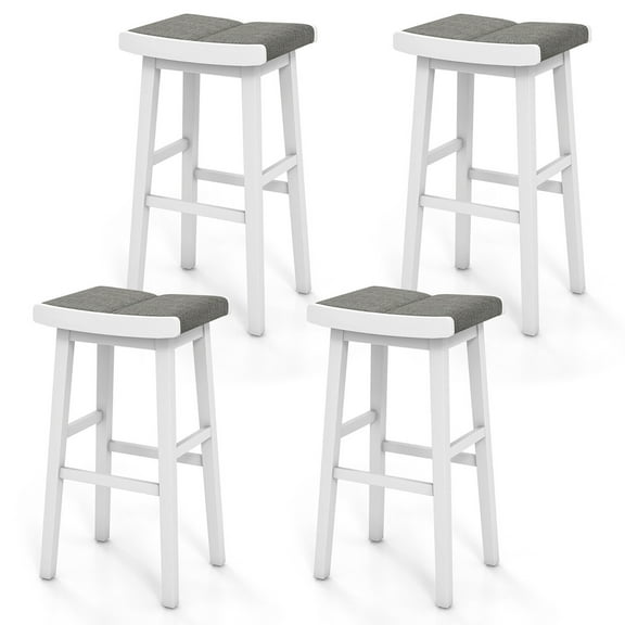 Gymax 4 PCS Saddle Bar Stools Bar Height Backless Island Pub Chairs Kitchen Gray