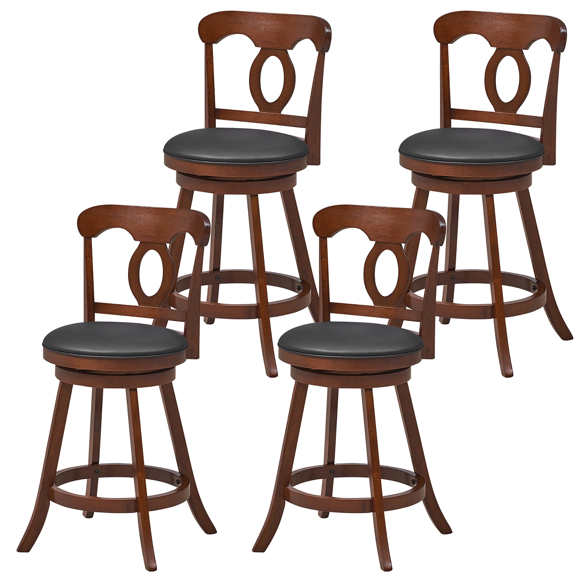 Gymax 4 PCS Swivel Bar Stools 24 Inch Counter Height Bar Chairs w/ Ergonomic Backrest Espresso