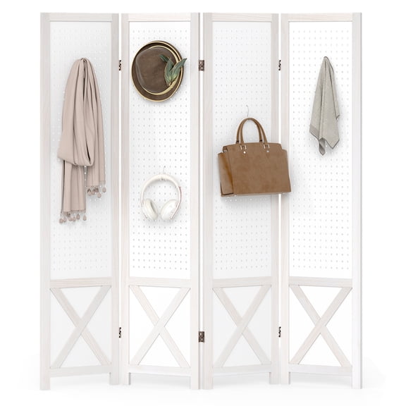 Gymax 4-Panel Pegboard Room Divider 67'' Tall Foldable Privacy Screen For Home White