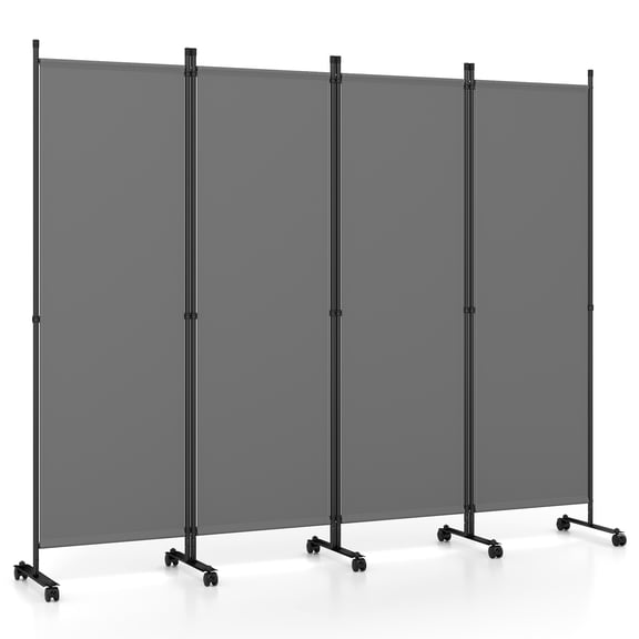 Gymax 4-Panel Room Divider 5.7 FT Tall Folding Privacy Screen w/ Lockable Wheels Grey
