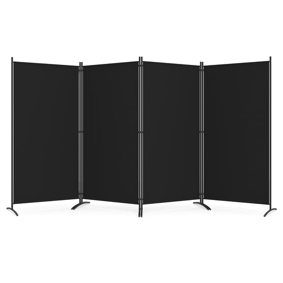 Gymax 4 Panel Room Divider 6 FT Tall Folding Privacy Screen w/ Curved Metal Feet Black