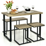 Gymax 4-Piece Dining Table Set Industrial Dinette Set Kitchen Table w/Bench & 2 Stools