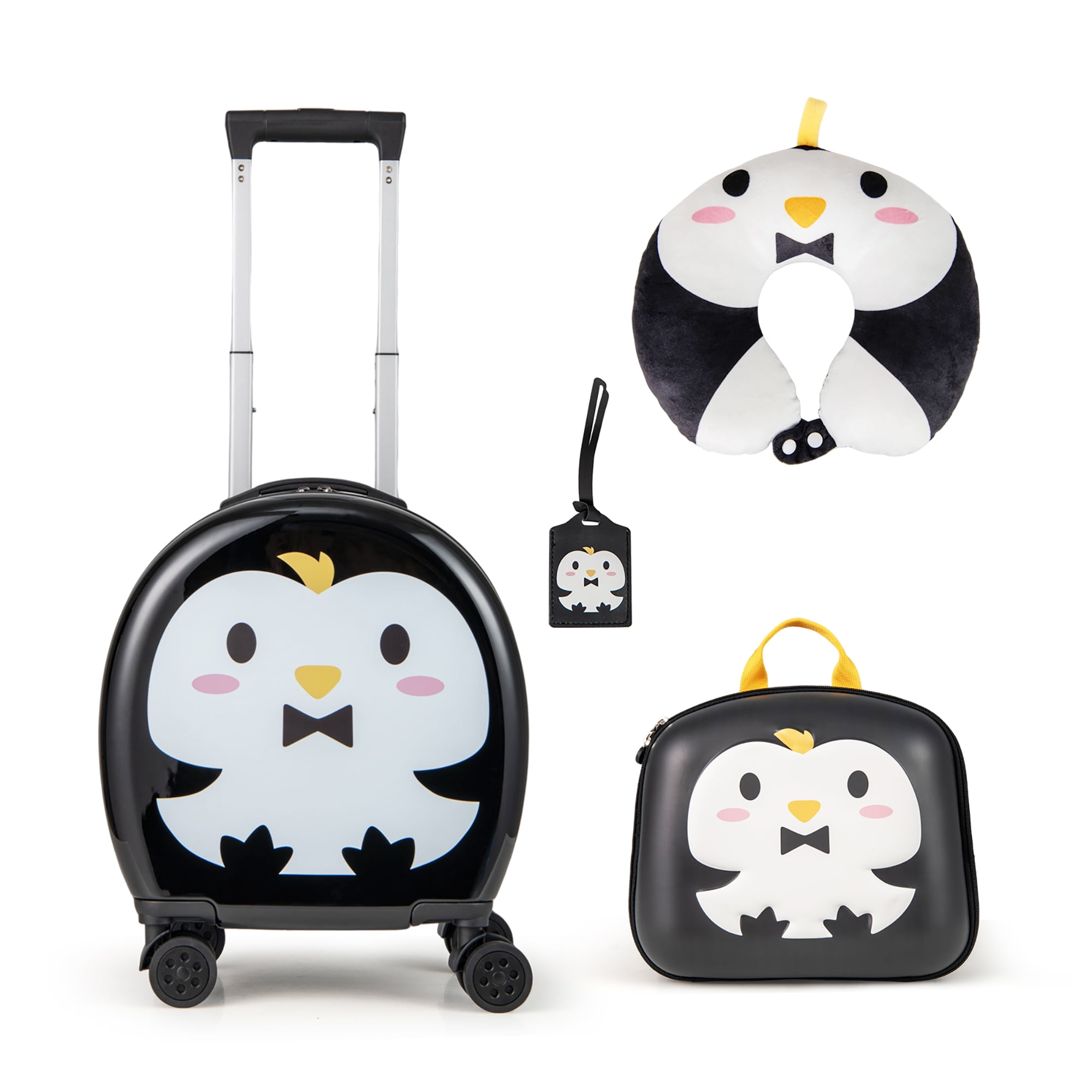 Gymax 4-Piece Kid's Luggage Set w/ 14'' Carry-on Hardside Spinner Toddler Luggage Black