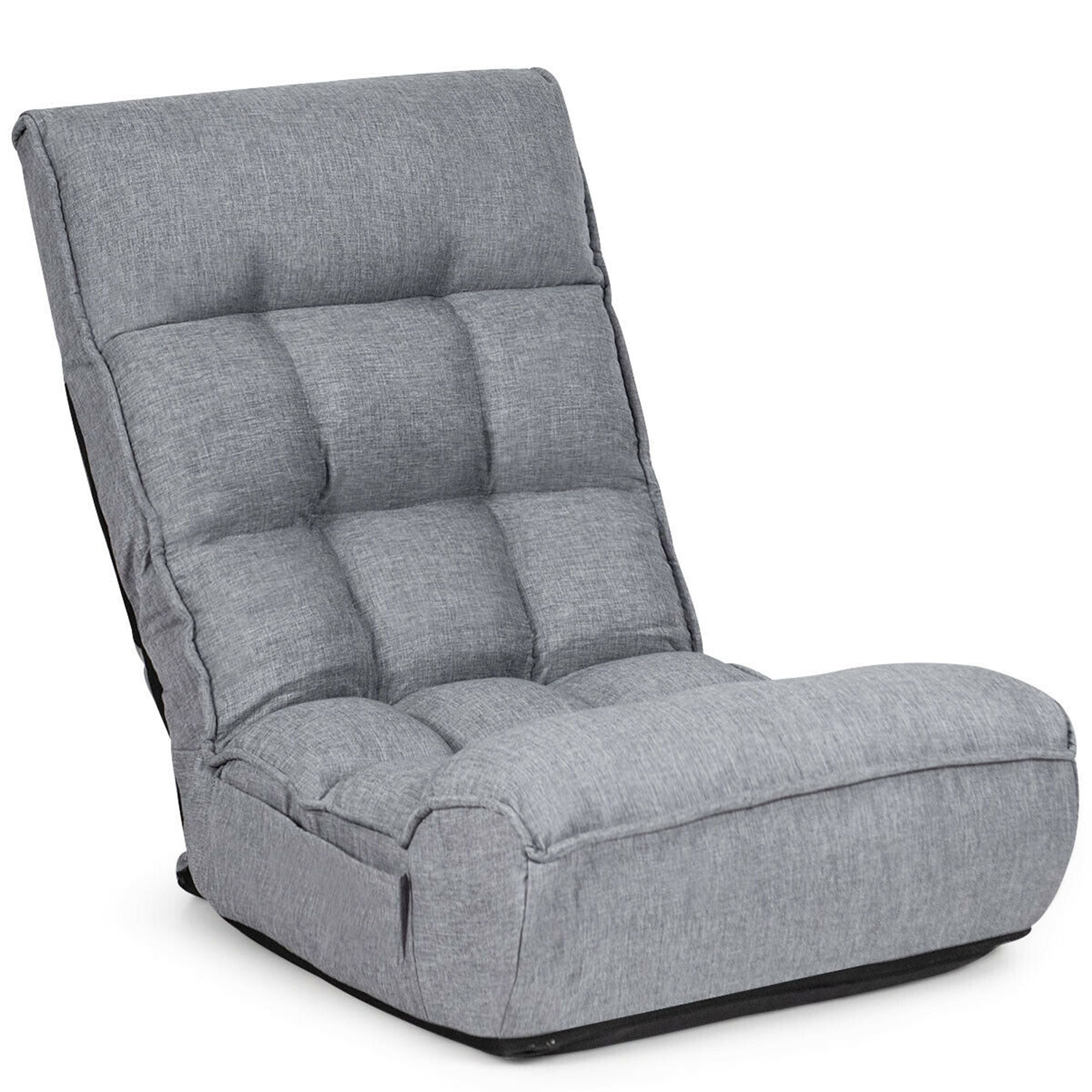 Gray Adjustable Metal Frame Floor Chair with Linen Upholstery